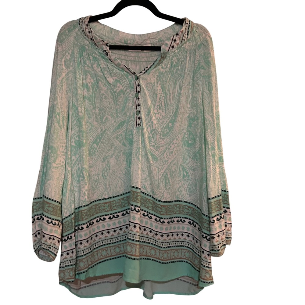 Paisley Print Blouse Long Sleeve Button Up Tunic‎ Top Boho Chic